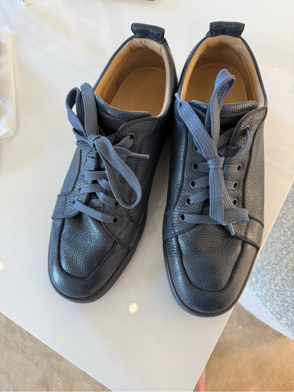 Gray Rantulow Louboutin 42 Leather Minimalist Lace-Up Sneakers